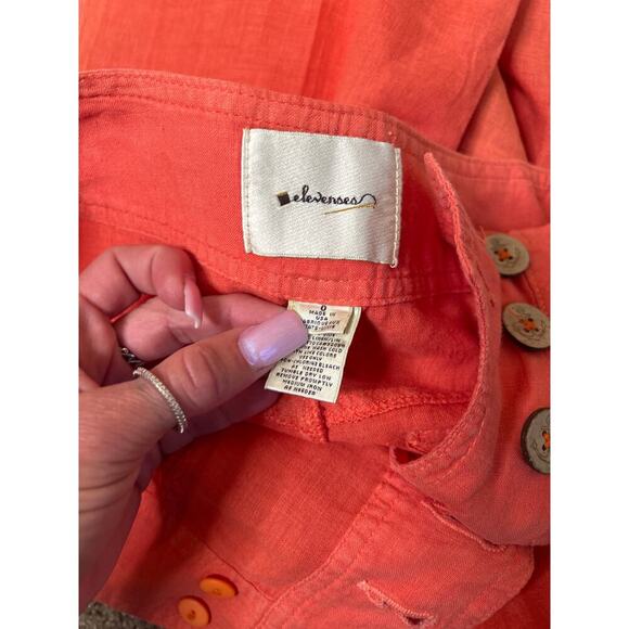 Elevenses sailor pants wide leg trouser 100% linen coral orange SZ 0 high waist - Picture 5 of 9